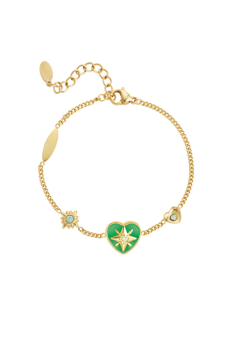 Joy Ibiza - hartjes armband - groen emaille hartje - lobster sluiting - armband party boho - bohemian style - stainless steel - ip/pvd goldplated