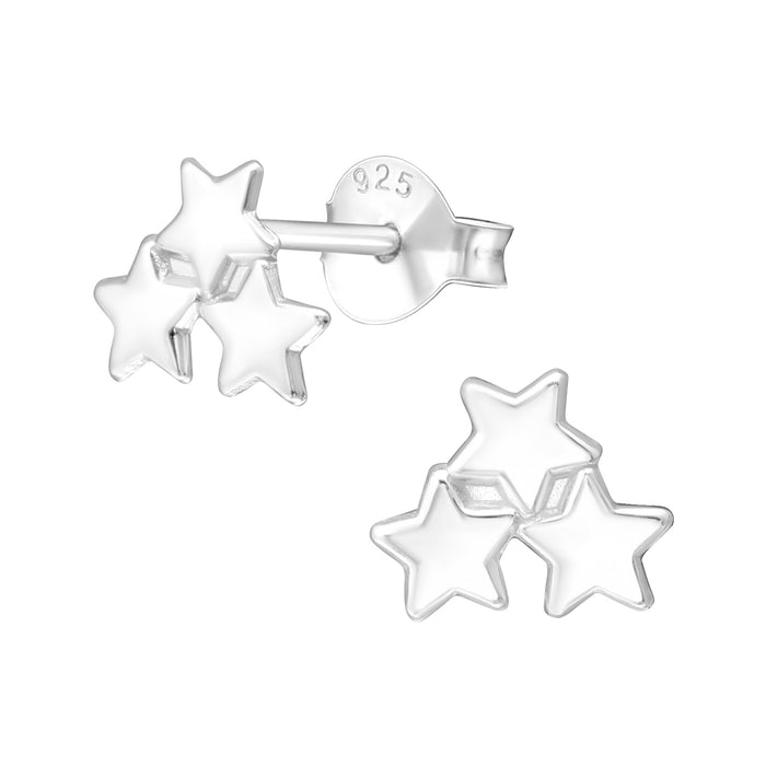 Joy|S - Zilveren ster oorbellen - 8 mm - 3 sterren
