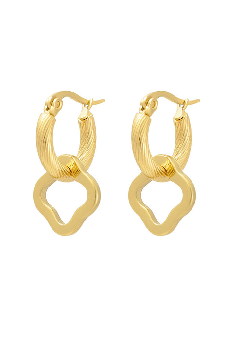 Joy Ibiza - klaver bedel oorbellen - oorringen bewerkt met klavertje hanger - Franse sluiting - ear party boho - bohemian - stainless steel - ip/pvd goldplated