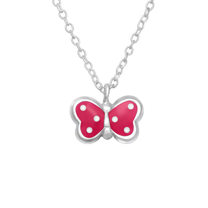 Joy|S - Zilveren vlinder hanger rood met stippen met ketting 39 cm