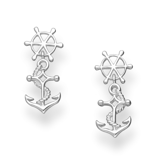 Joy|S - Zilveren anker oorbellen - 10 x 25 mm - sterling zilver 925 - stud oorhangers (vlindersluiting)