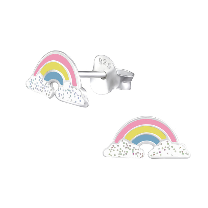 Joy|S - Zilveren regenboog oorbellen - pastel met glitter - 11 x 5 mm