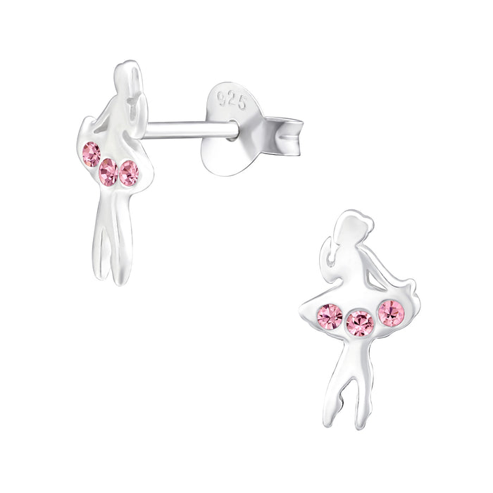 Joy|S - Zilveren ballerina ballet danseres oorbellen 6 x 11 roze kristal