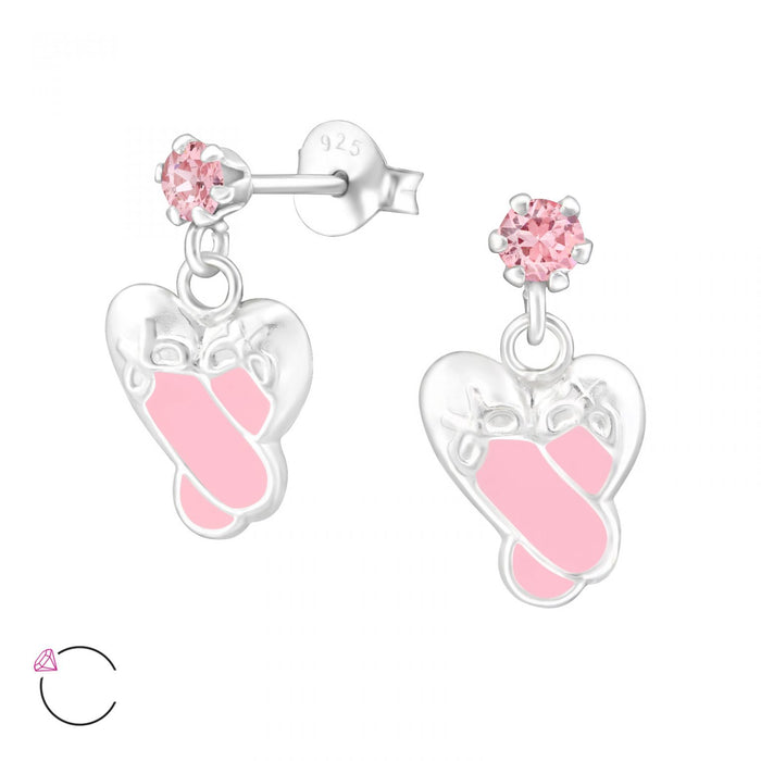 Joy|S - Zilveren ballerina ballet danseres schoentjes oorbellen roze kristal