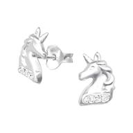 Joy|S - Zilveren eenhoorn oorbellen unicorn 6 x 9 mm Sterling zilver 925