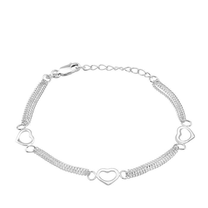 Joy|S - Zilveren hartjes armband - gourmet schakel triple layer - massief zilver hartjes - tiener armband : 16 cm + 3 cm extension