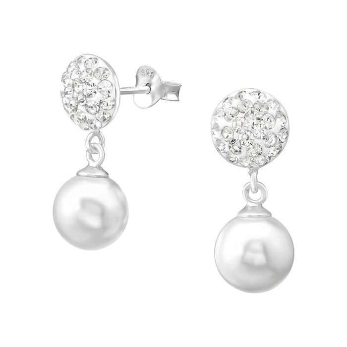 Joy|S - Zilveren parel bedel oorbellen - 8 x 20 mm - kristal