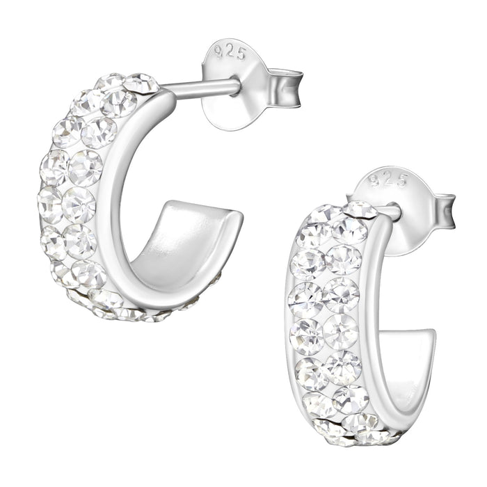 Joy|S - Zilveren kristal oorringen 1.4 cm Sterling zilver 925 hoepel oorbellen