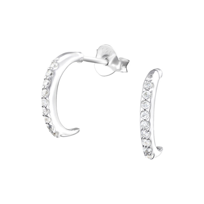 Joy|S - Zilveren halve hoepel zirkonia oorbellen 14 mm oorringen