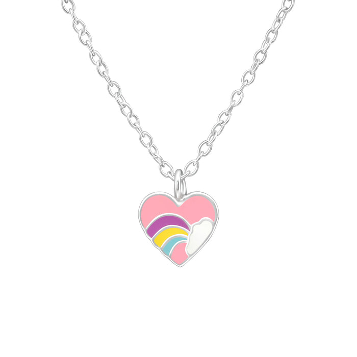 Joy|S - Zilveren hartje regenboog roze hanger 7 x 7 mm met ketting 39 cm