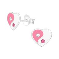 Joy|S - Zilveren hartje - Yin Yang - oorbellen - 8 x 7 mm - roze wit