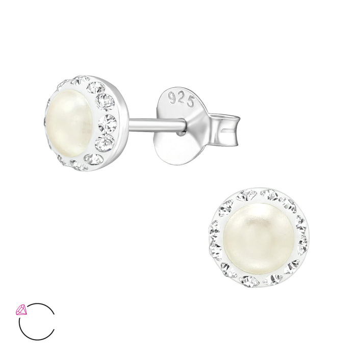 Joy|S - Zilveren parel oorbellen / oorknopjes - 5 mm - creme wit