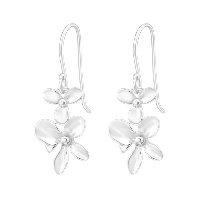 Joy|S - Zilveren bloem oorhangers - Orchidee oorbellen