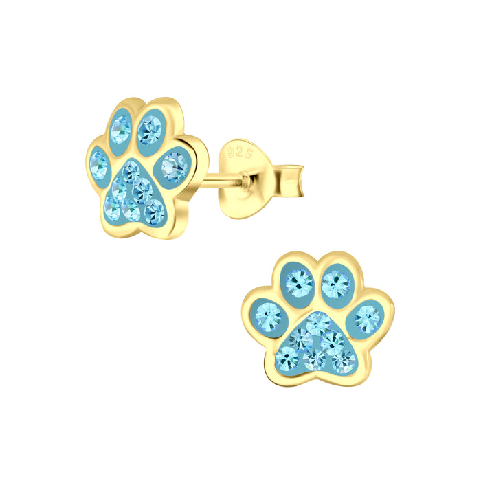 Joy|S - Zilveren kat hond dierenpoot oorbellen kristal blauw - goudplating