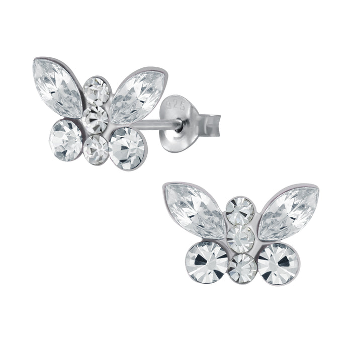 Joy|S - Zilveren Vlinder oorbellen 12 x 8 mm kristal