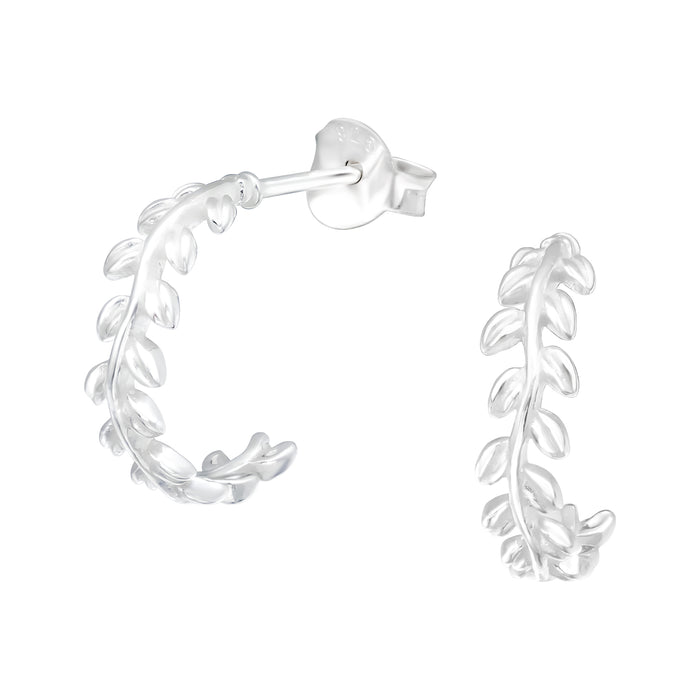 Joy|S - Zilveren takje oorringen stud - 13 mm / 4 mm - takje met blaadjes - sterling zilver 925 oorbellen