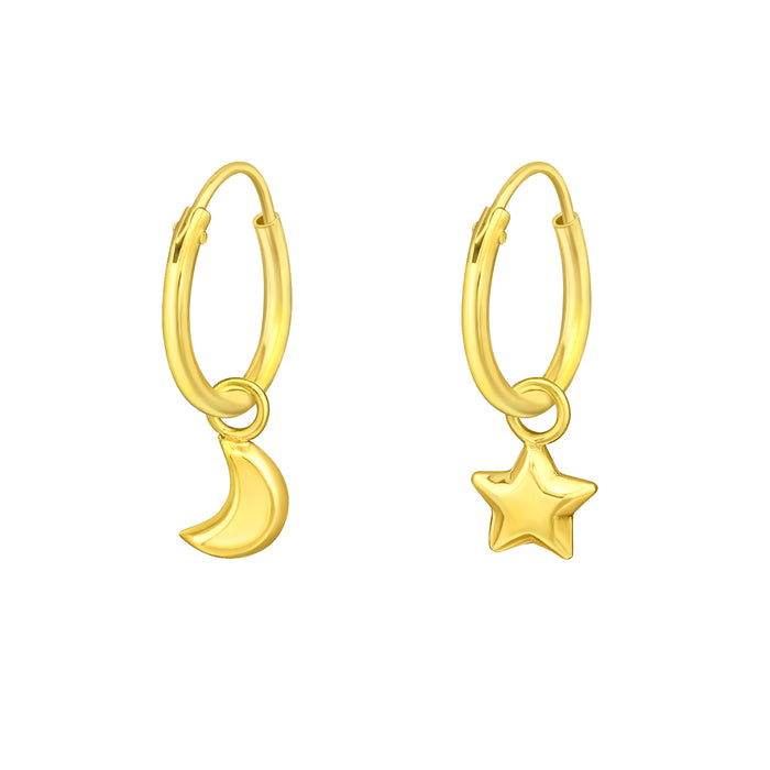 Joy|S - Zilveren maan ster oorbellen - oorringen - goudplating