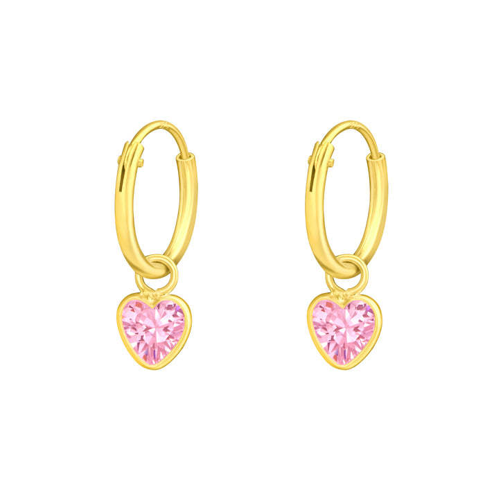 Joy|S - Zilveren hartje bedel oorbellen - oorringen - roze zirkonia - goudplating