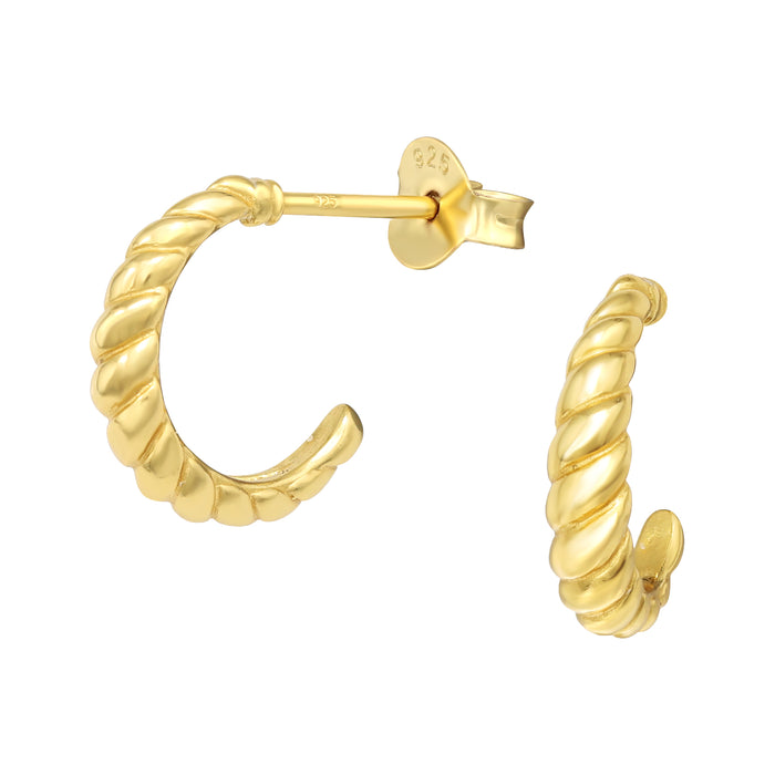 Joy|S - Zilveren oorringen stud - 12 mm / 3 mm - rope gedraaid - goudplating