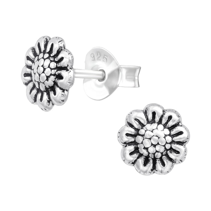 Joy|S - Zilveren bloem oorbellen - oorknopjes 6 mm - geoxideerd
