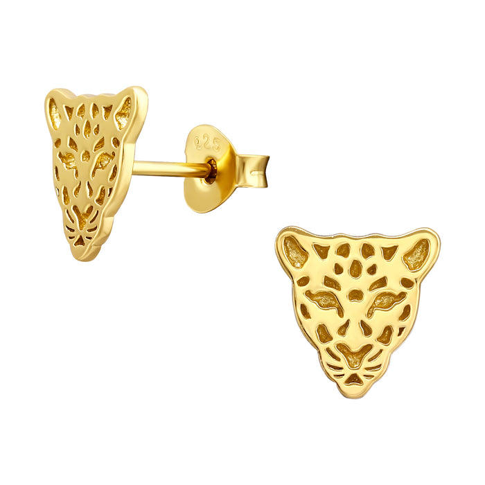 Joy|S - Zilveren panter oorbellen - luipaard / tijger - 9 mm - oorknoppen - gold plated / goudplating