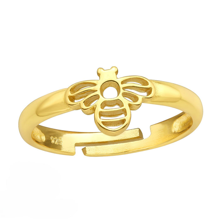 Joy|S - Zilveren Bij ring verstelbaar - goudplating - voor kinderen