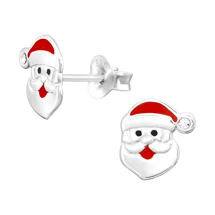 Joy|S - Zilveren kerst oorbellen - 8 x 9 mm - zilver rood - kerstman kinderoorbellen