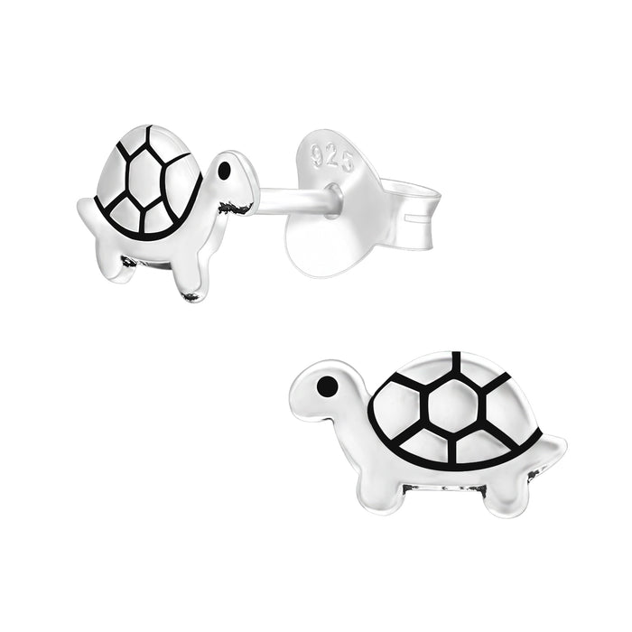 Joy|S - Zilveren schildpad oorbellen - 8 x 5 mm - zilver geoxideerd