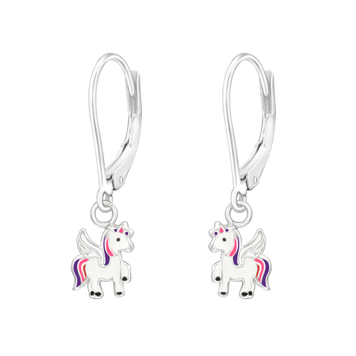 Joy|S - Zilveren eenhoorn bedel oorbellen - leverback sluiting - unicorn met vleugeltjes - kinderoorbellen