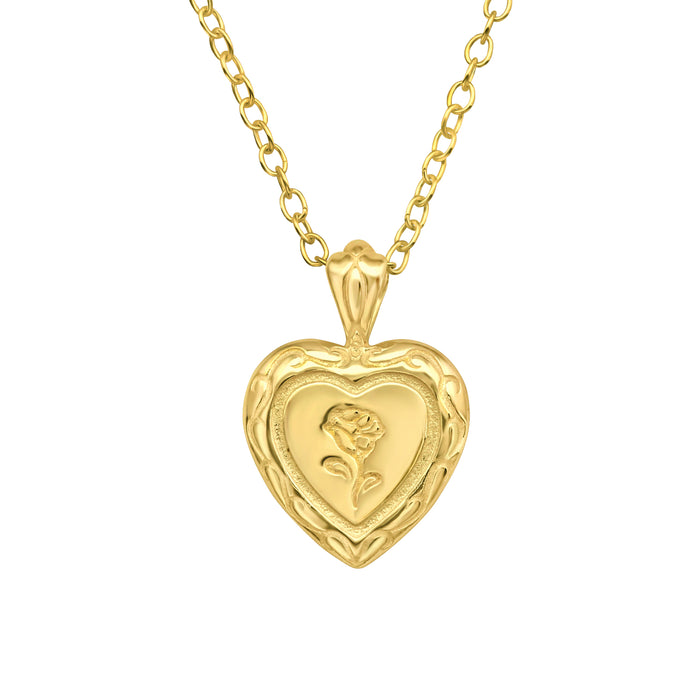Joy|S - Zilveren hartje hanger met een roos - inclusief ketting 45 cm - goudplating / goldplated