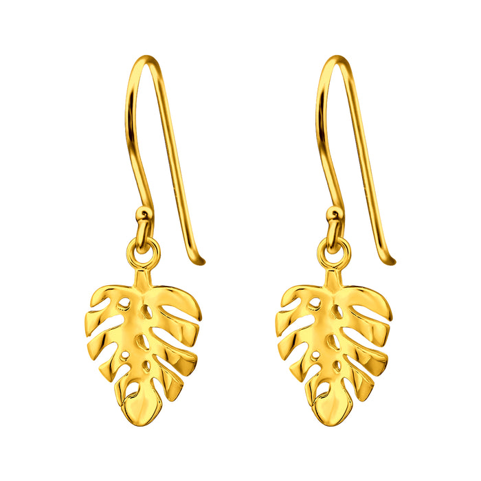 Joy|S - Zilveren blad bedel oorbellen - monstera oorhangers - goudplating