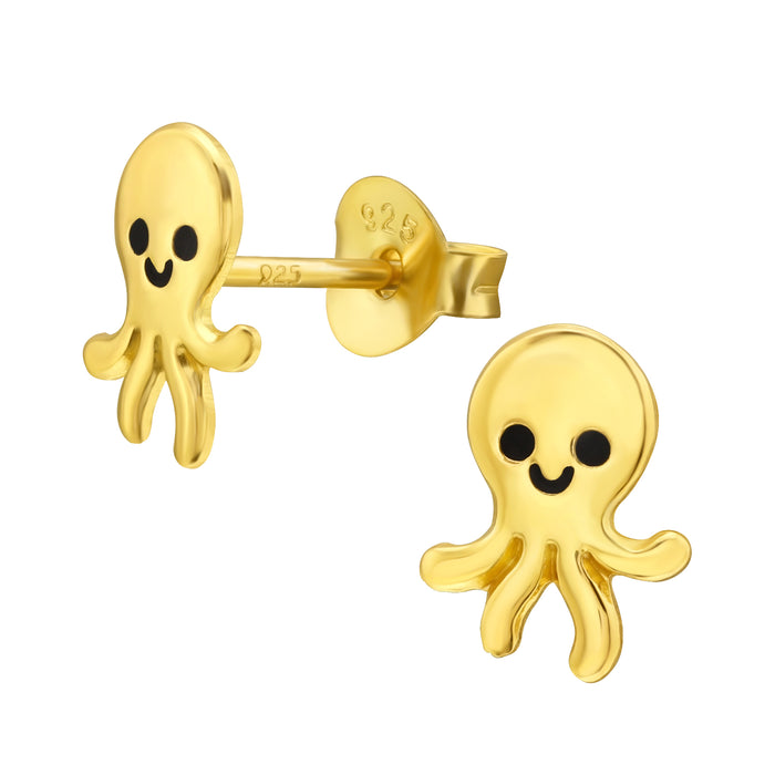Joy|S - Zilveren octopus oorbellen - 6 x 8 mm - oorknoppen - goudplating - kinderoorbellen