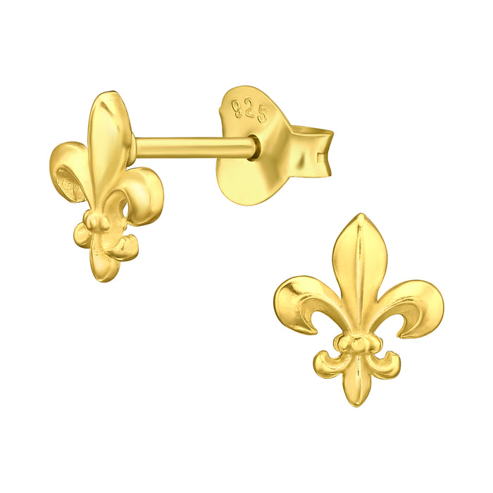 Joy|S - Zilveren fleur de lis oorbellen - 7 x 6 mm - Franse lelie - goudplating
