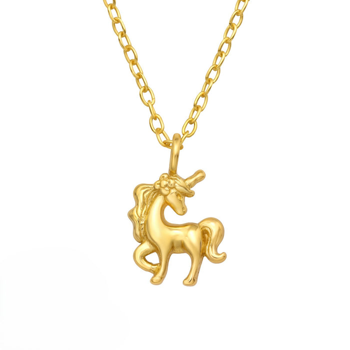 Joy|S - Zilveren eenhoorn hanger met ketting 39 cm (verstelbaar oogje op 36 cm) - unicorn - voor kinderen - goudplating / goldplated