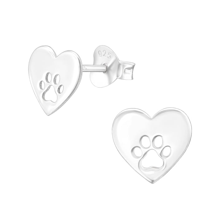 Joy|S - Zilveren hartje met dierenpoot oorbellen - 8 x 7.5 mm - zilver - poot afdruk
