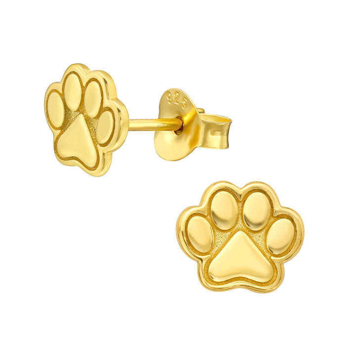 Joy|S - Zilveren kat hond dierenpoot oorbellen - 7.5 x 6.5 mm - goldplated - poot afdruk oorknoppen