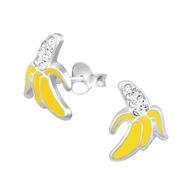 Joy|S - Zilveren banaan oorbellen met kristal 10 x 11 mm