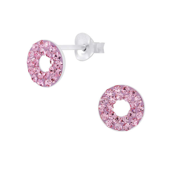 Joy|S - Zilveren cirkel oorbellen - 8 mm rond - kristal roze