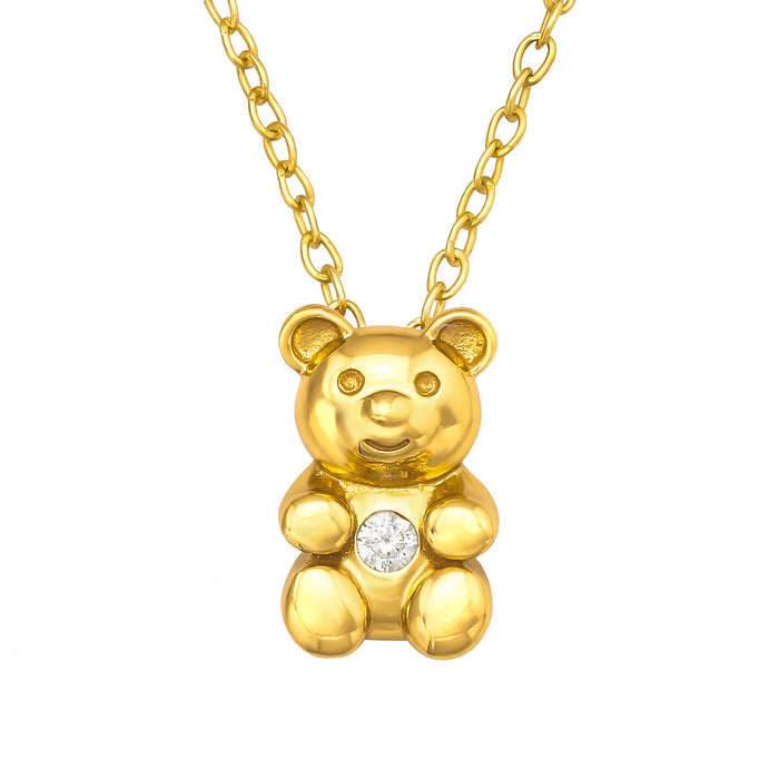 Joy|S - Zilveren beer hanger met ketting 39 cm (extra oogje op 36 cm) - zirkonia - goudplating / goldplated - voor kinderen