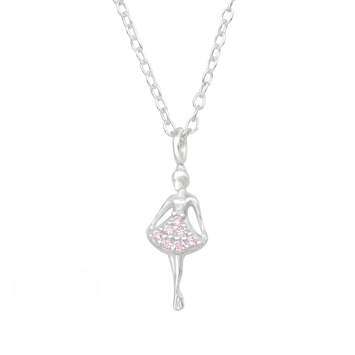 Joy|S - Zilveren ballerina hanger - roze zirkonia - inclusief ketting 39 cm (extra oogje op 36 cm)