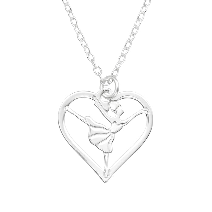 Joy|S - Zilveren hartje hanger met ketting - ballerina danseres - hartje 14 mm - ketting 45 cm