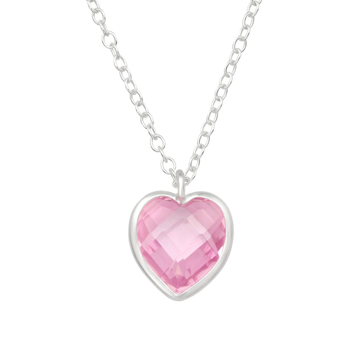 Joy|S - Zilveren hartje hanger met ketting - roze zirkonia hartje - ketting 45 cm