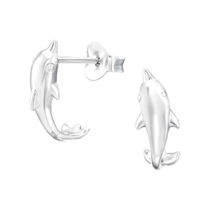 Joy|S - Zilveren dolfijn oorbellen - oorringen halve maan stud - 5 x 11 mm