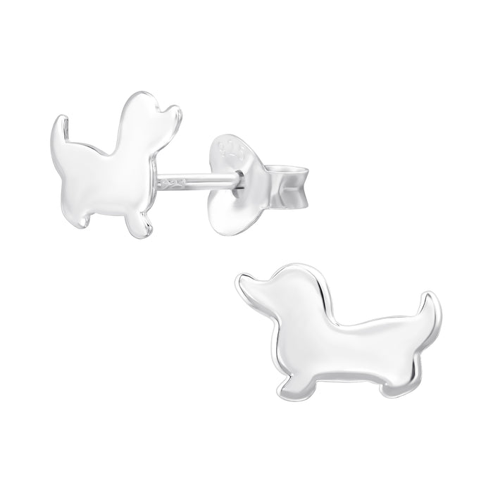 Joy|S - Zilveren hond oorbellen - teckel - 9.5 x 6.7 mm - egaal zilver - kinderoorbellen