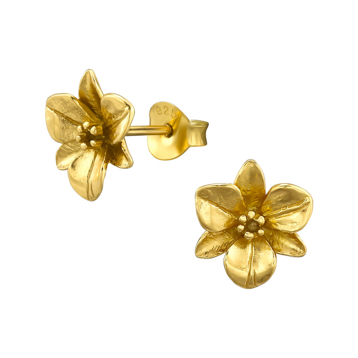 Joy|S - Zilveren orchidee oorbellen - 10 mm - bloem oorknoppen - goudplating