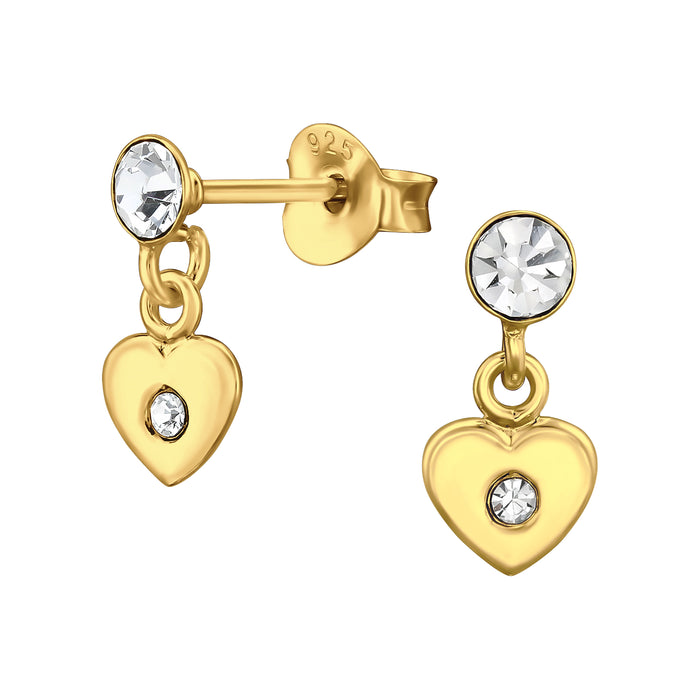 Joy|S - Zilveren hartje bedel oorbellen - oorknopjes met hartje - kristal - gold plated - kinderoorbellen