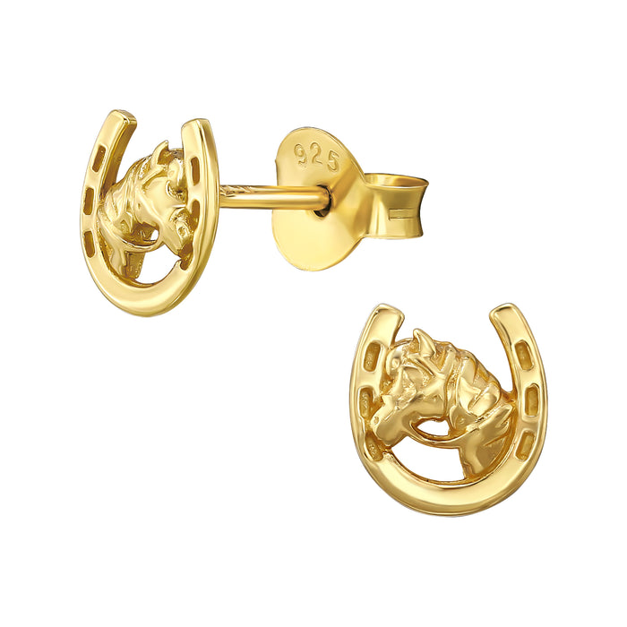 Joy|S - Zilveren paard hoefijzer oorbellen - 6 x 6.5 mm - oorknoppen - gold plated - kinderoorbellen