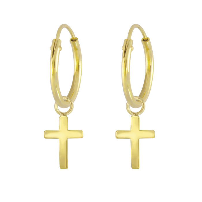 Joy|S - Zilveren kruisje bedel oorbellen - oorringen - gold plated