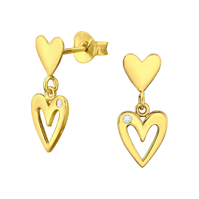 Joy|S - Zilveren hartje met hartje bedel oorbellen - 7 x 15 mm - zirkonia - sterling zilver 925 - goudplating / goldplated