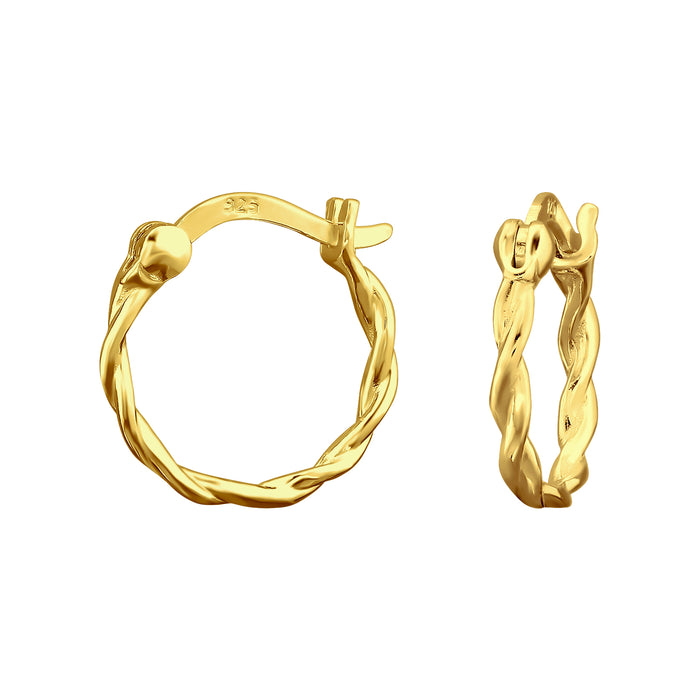 Joy|S - Zilveren oorringen 12 mm / 1.5 mm - twisted / gedraaid - Franse sluiting - oorbellen - goudplating / goldplated